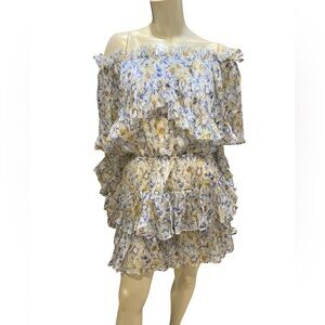 Caroline Constas Blue and Yellow Floral Mini Dress medium